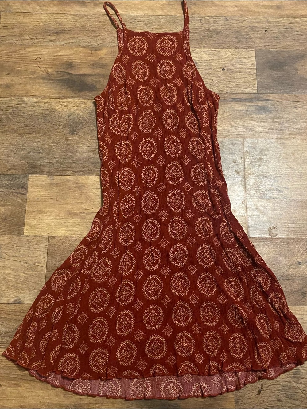 Brandy Melville Rust Red Printed Halter Mini Dress